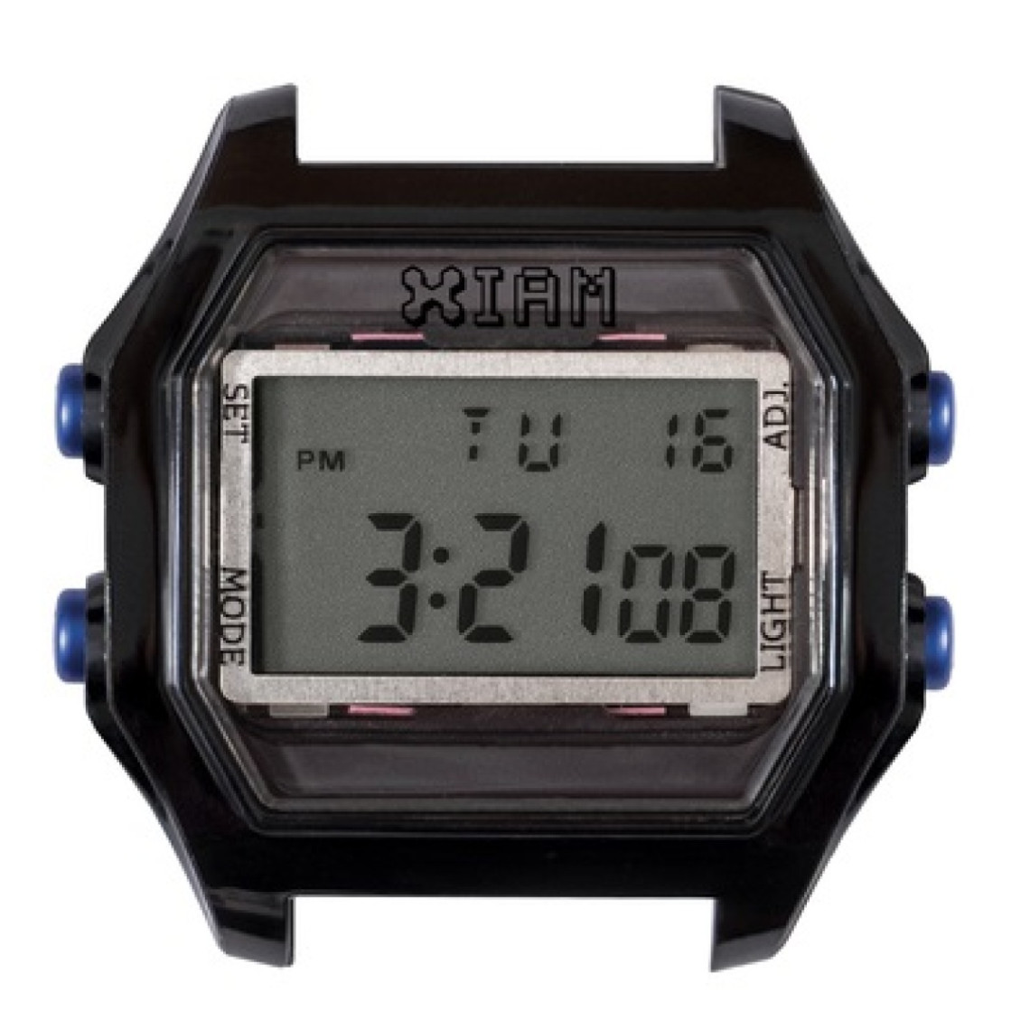 montre i am the watch iam-118 - boîtier aspect métal noir boutons bleu / ecart corne 20 mm