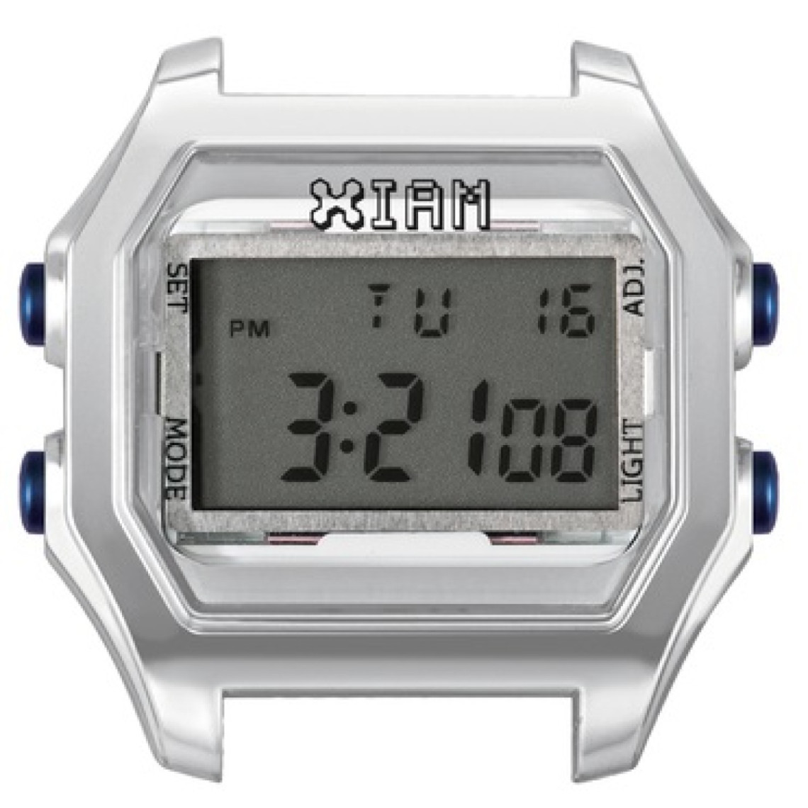 montre i am the watch iam-121 - boîtier aspect métal argenté boutons bleu / ecart corne 20 mm