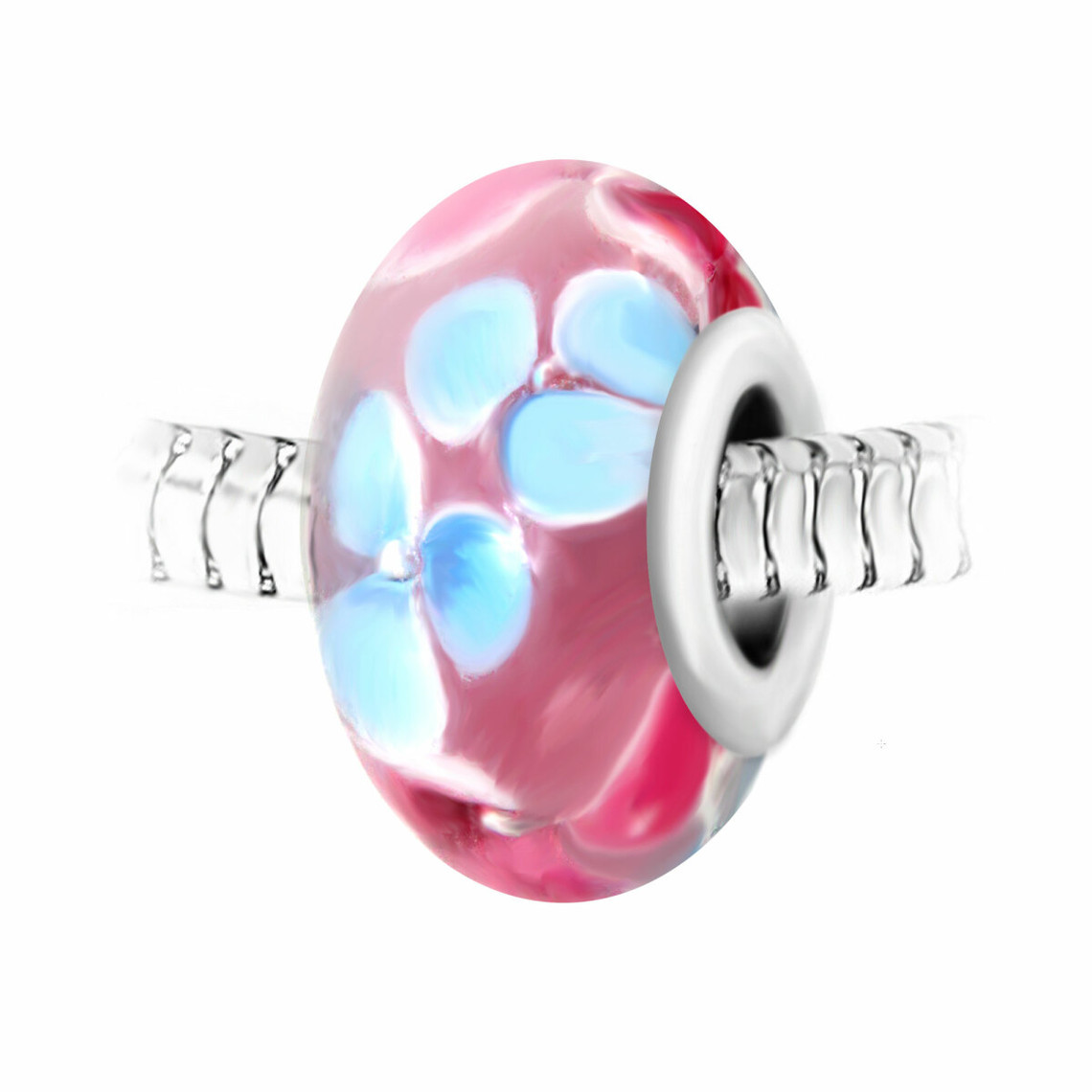 charm perle rose fleurs verre décoré main et acier par sc crystal