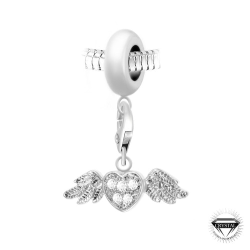 Charm perle Coeur ailé orné de cristaux Swarovski par SC Crystal Paris® Argent So Charm Bijoux Mode femme