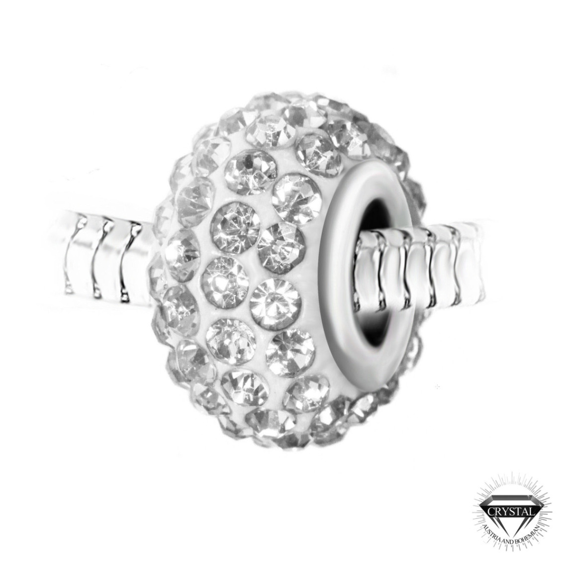 Charm perle pavé de cristaux blancs et acier par SC Crystal Argent So Charm Bijoux Mode femme
