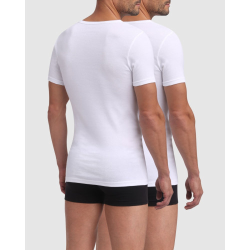 Pack de 2 t-shirts homme col V blancs en coton Dim Homme