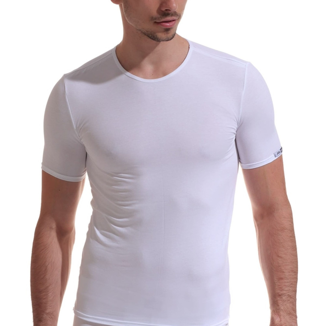 t-shirt manches courtes blanc col rond en coton