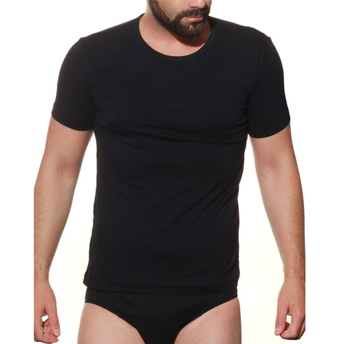 T-shirt manches courtes noir col rond en coton Jolidon LES ESSENTIELS HOMME