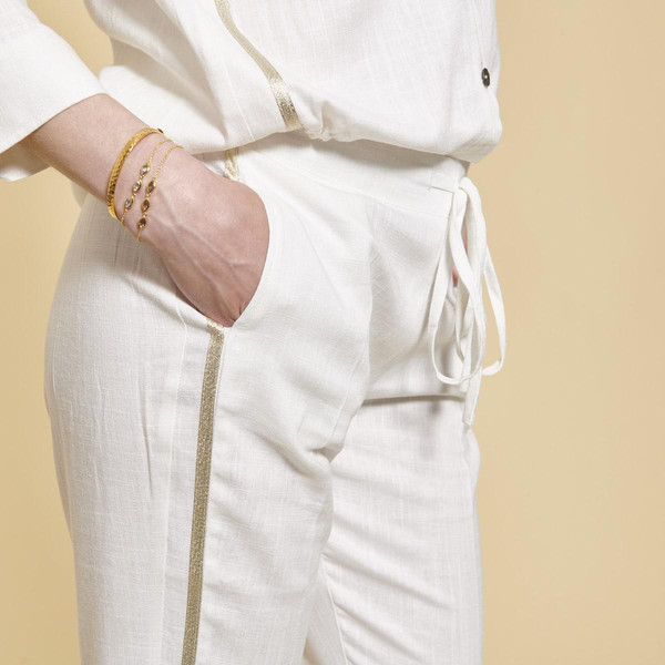 Pantalon en lin avec bandes appliquées écru 3S. x Le Vestiaire