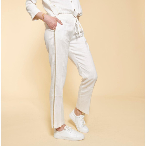 3S. x Le Vestiaire - Pantalon en lin avec bandes appliquées - Promo vetements femme blanc