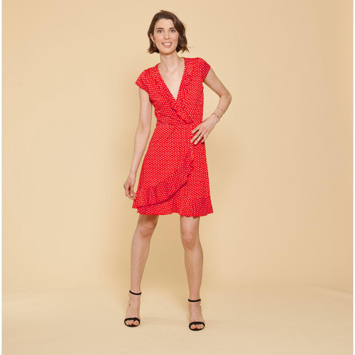 3S. x Le Vestiaire - Robe portefeuille imprimée pois - Robes Rouge Femme