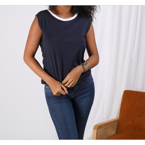 3S. x Le Vestiaire - Tee-shirt manches courtes dos drapé femme - Bleu Marine - T shirts manches courtes femme bleu