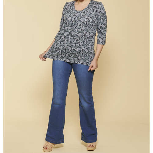 Tee-shirt imprimé col rond plissé manches 3/4 femme - Imprimé Gris 3 SUISSES