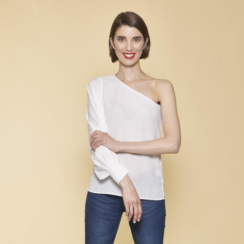 3 SUISSES - Blouse encolure asymétrique une manche femme - Blanc - Promos vêtements femme
