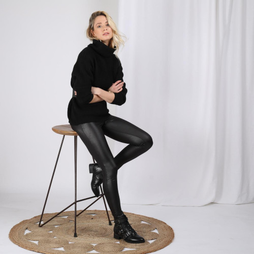 3 SUISSES - Legging élastique brillant femme - Noir - Promo Pantalon