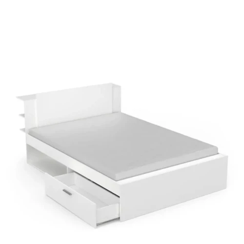 3S. x Home - Lit avec 2 niches et 2 tiroirs LIFE blanc mat - Nouveautés La Literie Design