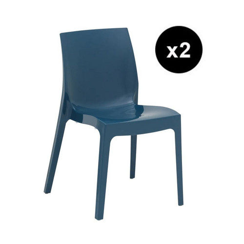 3S. x Home - Lot De 2 Chaises Design Bleu Avio Brillant Lady - Chaise Et Tabouret Et Banc Design