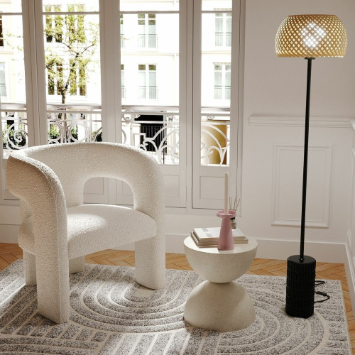 POTIRON PARIS - Fauteuil de salle à manger en bouclette blanche Alfred - Promo Fauteuil Et Pouf Design