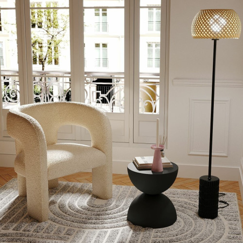 POTIRON PARIS - Fauteuil de salle à manger en bouclette gris-crème Alfred - Promo Meuble Et Déco Design