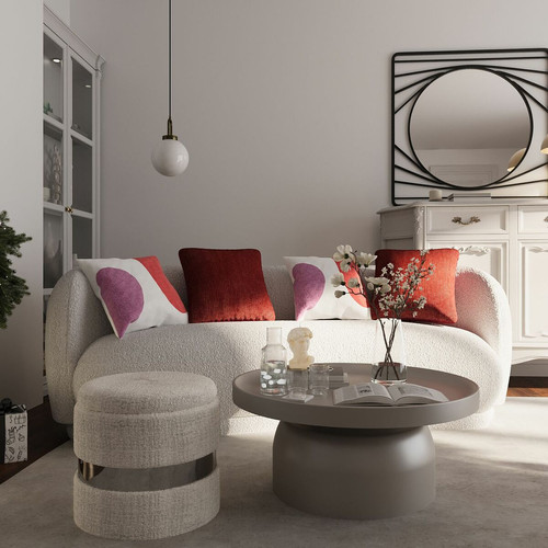 POTIRON PARIS - Pouf rond avec rangement gris clair  - Promos autre mobilier