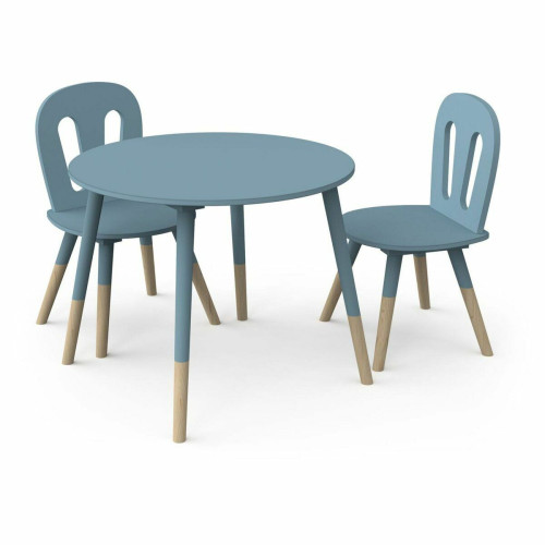 3S. x Home - Set 1 Table et 2 chaises FIRMIANA bleu orage et pin naturel - Table Design