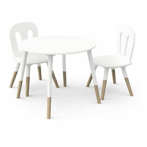 3S. x Home - Set 1 Table et 2 chaises FIRMIANA blanc et pin naturel  - Nouveautés Meuble Et Déco Design