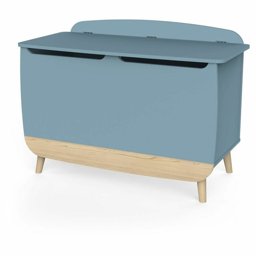 3S. x Home - Coffre à jouets avec couvercle FIRMIANA bleu orage et pin naturel - Panier Et Boîte Design
