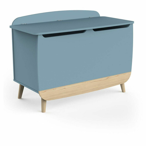 3S. x Home - Coffre à jouets avec couvercle FIRMIANA bleu orage et pin naturel - Nouveautés Meuble Et Déco Design