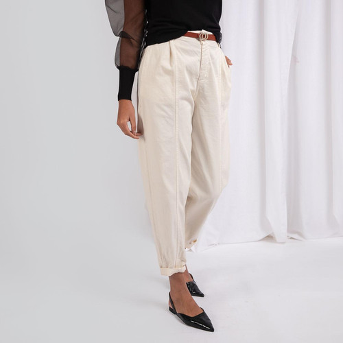 3S. x Le Vestiaire - Pantalon twill carotte avec ceinture Luna - Vetements femme beige