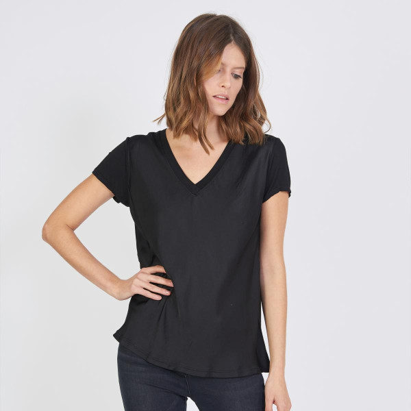 Tee-shirt manches courtes col V Agnès en soie 3S. x Le Vestiaire Mode femme