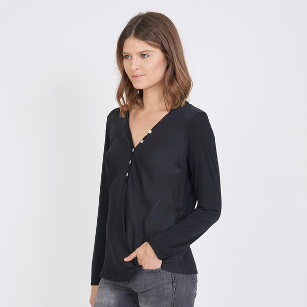 Tee-shirt manches longues mélange soie Jil noir 3S. x Le Vestiaire Mode femme