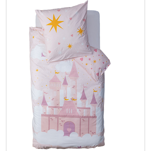 3S. x Home - Parure de lit "Château" 140x200cm rose - Parure de lit enfant