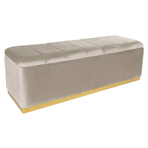 3S. x Home - Banc coffre Velours Taupe Pied Or - Divers rangements