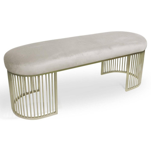 3S. x Home - Banquette Velours Beige pieds Or  - Banc Design