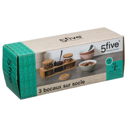 3S. x Home - Bocal Verre 0,47 l x3 + Socle Bambou - Accessoires de cuisine, pâtisserie