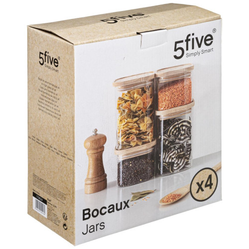 3S. x Home - Bocal Verre de 4 Empilable et Bois - Accessoires de cuisine, pâtisserie