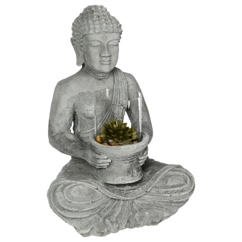 3S. x Home - Bouddha en ciment avec bougie H415 - Collection ethnique meuble deco