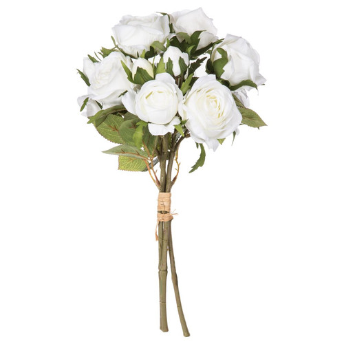 3S. x Home - Bouquet de 14 roses blanches H40 - Plante artificielle