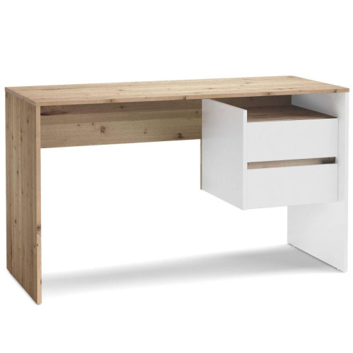 3S. x Home - Bureau moderne avec tiroirs L125cm Pacolo Chêne clair et Blanc - 3S. x Home meuble & déco