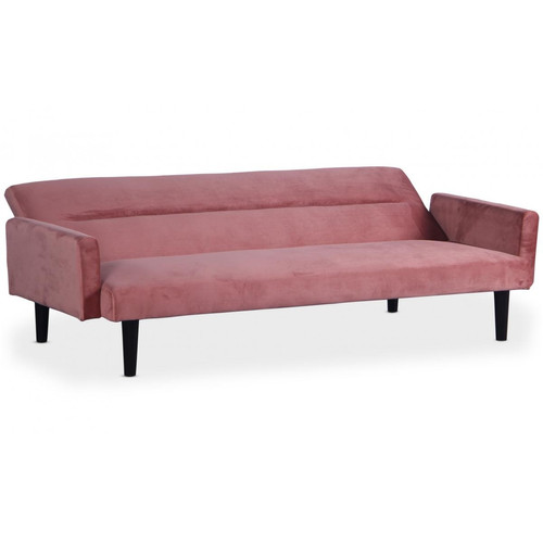 3S. x Home - Canapé Convertible Clic-Clac BERTO 3 Places Velours Rose - Canapes scandinaves