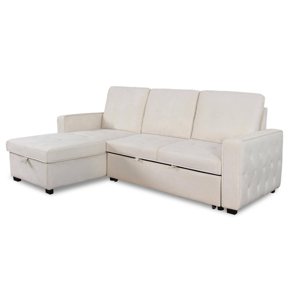 Canapé d'angle convertible moderne Velours Beige 3S. x Home