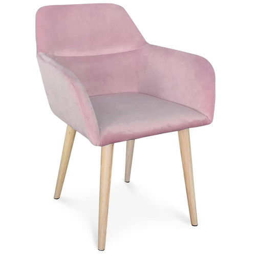 3S. x Home - Chaise / Fauteuil scandinave Fraydo Velours Rose - Chaise Design