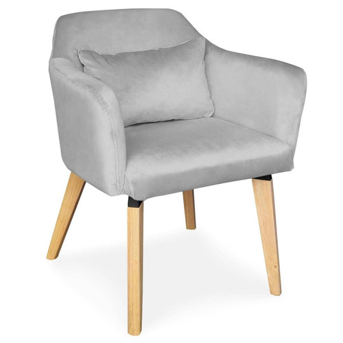 3S. x Home - Chaise / Fauteuil scandinave Shaggy Velours Argent - Chaise Design