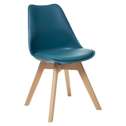 3S. x Home - Chaise "Baya" bleu canard, pieds en bois de hêtre - Meuble Et Déco Design