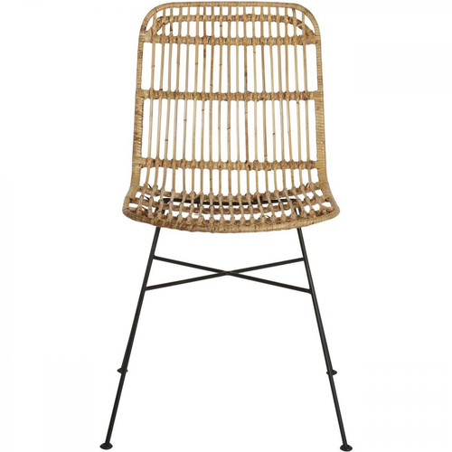 3S. x Home - chaise Beige avec assise en rotin - Chaise Design