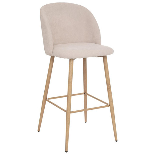 3S. x Home - Chaise de bar Céleste beige lin, velours côtelé, pieds métal imitation chêne - Tabouret Design