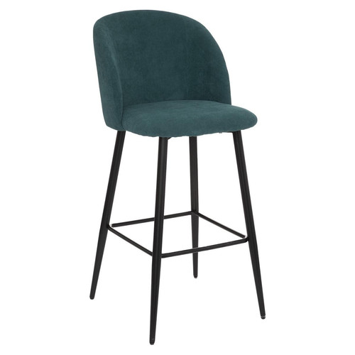 3S. x Home - Chaise de bar "Céleste" vert jade, velours côtelé, pieds noirs métal - Meuble Et Déco Design