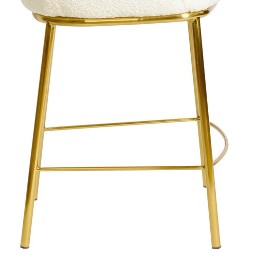 Chaise de bar Contemporain en tissu bouclette Écru et métal doré brossé Tabouret de bar
