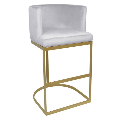 3S. x Home - Chaise de bar Noellie Velours Argent Pieds Or - La Salle A Manger Design