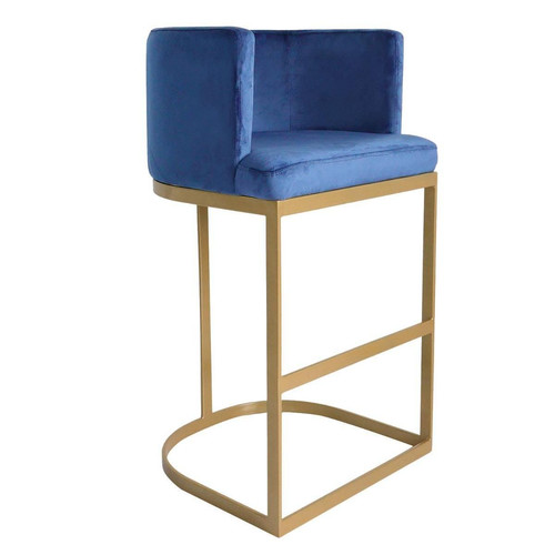3S. x Home - Chaise de bar Noellie Velours Bleu Pieds Or - Tabouret De Bar Design