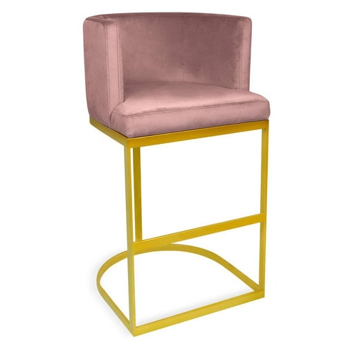 3S. x Home - Chaise de bar Noellie Velours Rose Pieds Or - La Salle A Manger Design