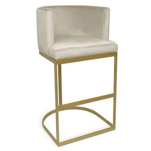 3S. x Home - Chaise de bar Noellie Velours Taupe Pieds Or - Tabouret De Bar Design