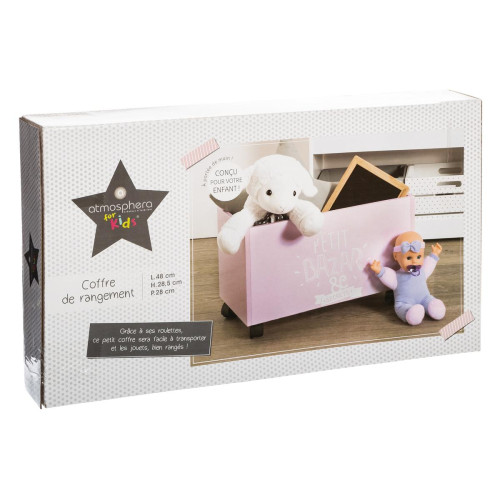 3S. x Home - Coffre à jouets rose à roulettes - Armoires et commodes design pour enfants