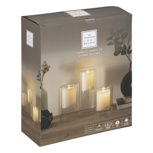 3S. x Home - Coffret de 3 bougies LED double en verre - Bougies et parfums d'intérieur